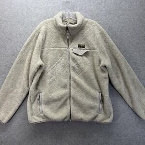 LL Bean Jacket Womens XL Beige Sherpa Fleece Full Zip Thermal Pockets Outdoors